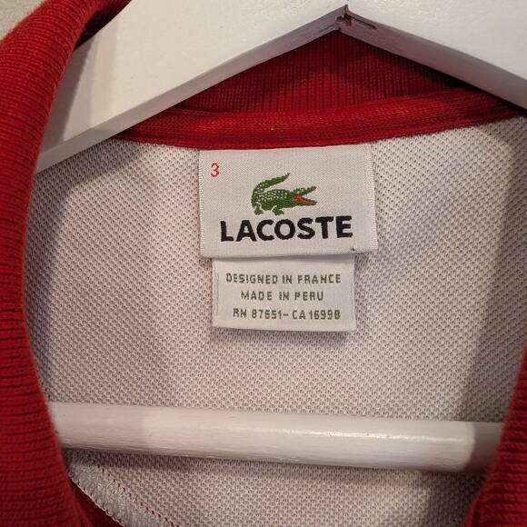 Lacoste Polo Shirt Red Black Block Color Traditional Preppy Coastal - Size 3(S) - Picture 5 of 7